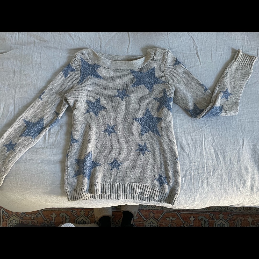 Marled Gray and Blue Start Knit Crew Sweater